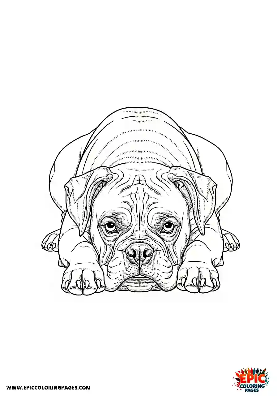Boxer Realistic boxer dog lying completely flat following a down command