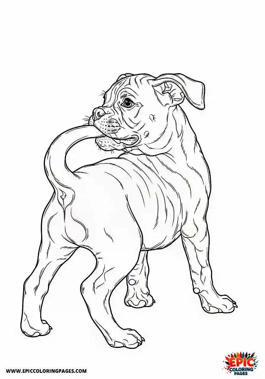 Boxer Realistic boxer dog puppy turning in circles to catch its tail