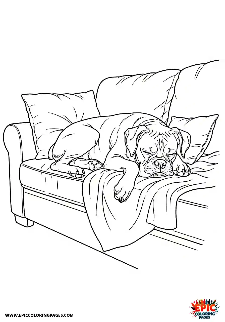 Boxer Realistic boxer dog resting peacefully on a comfortable couch