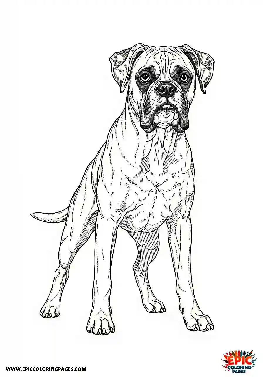 Boxer Realistic boxer dog standing firmly in an alert protective stance