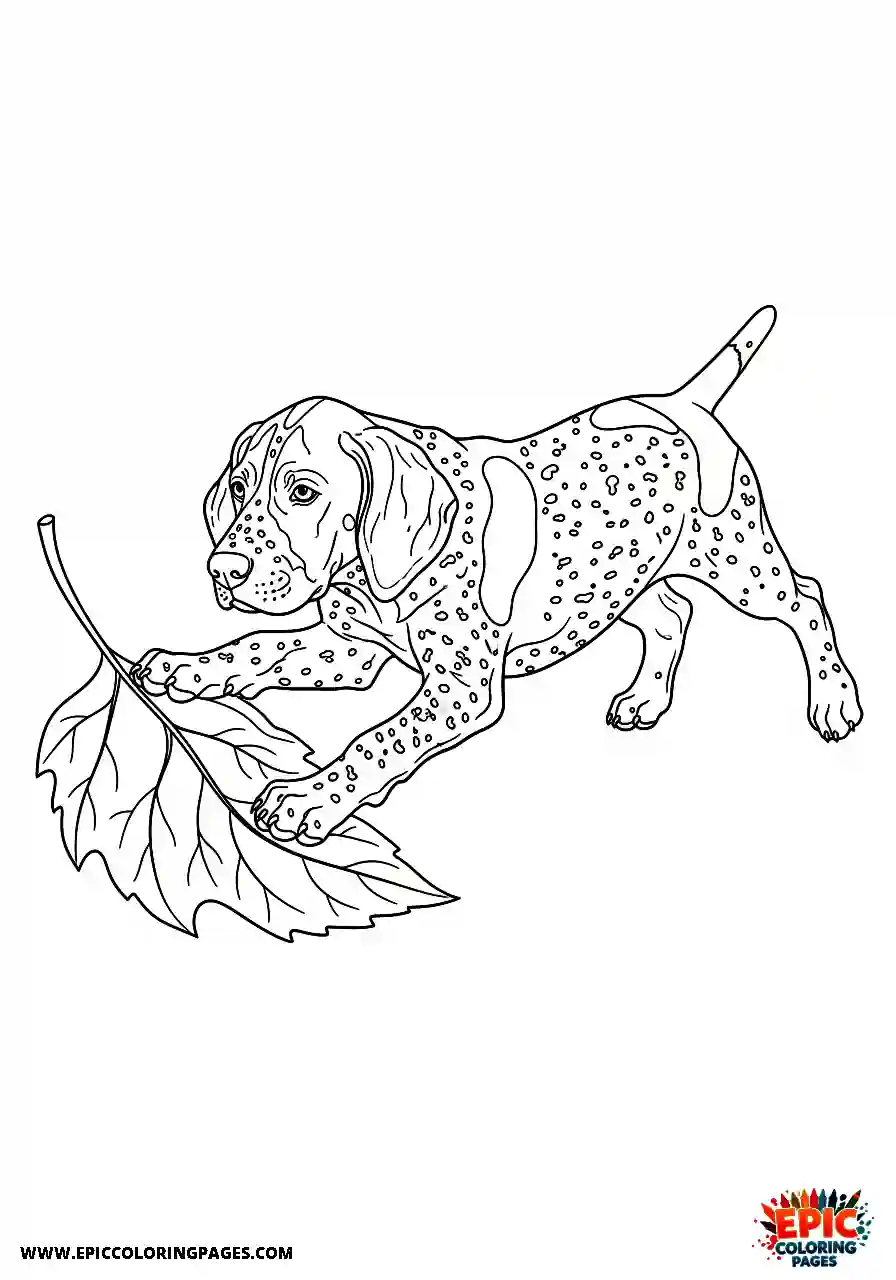 german shorthaired pointer Realistic style german shorthaired pointer puppy pouncing excitedly onto a dry fallen leaf in autumn