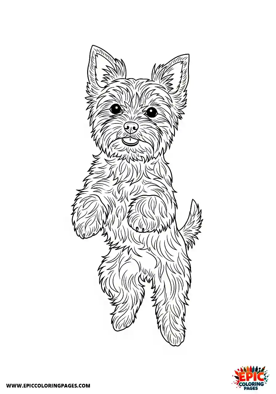 Yorkshire Terrier A realistic Yorkshire terrier jumping with all paws off the ground