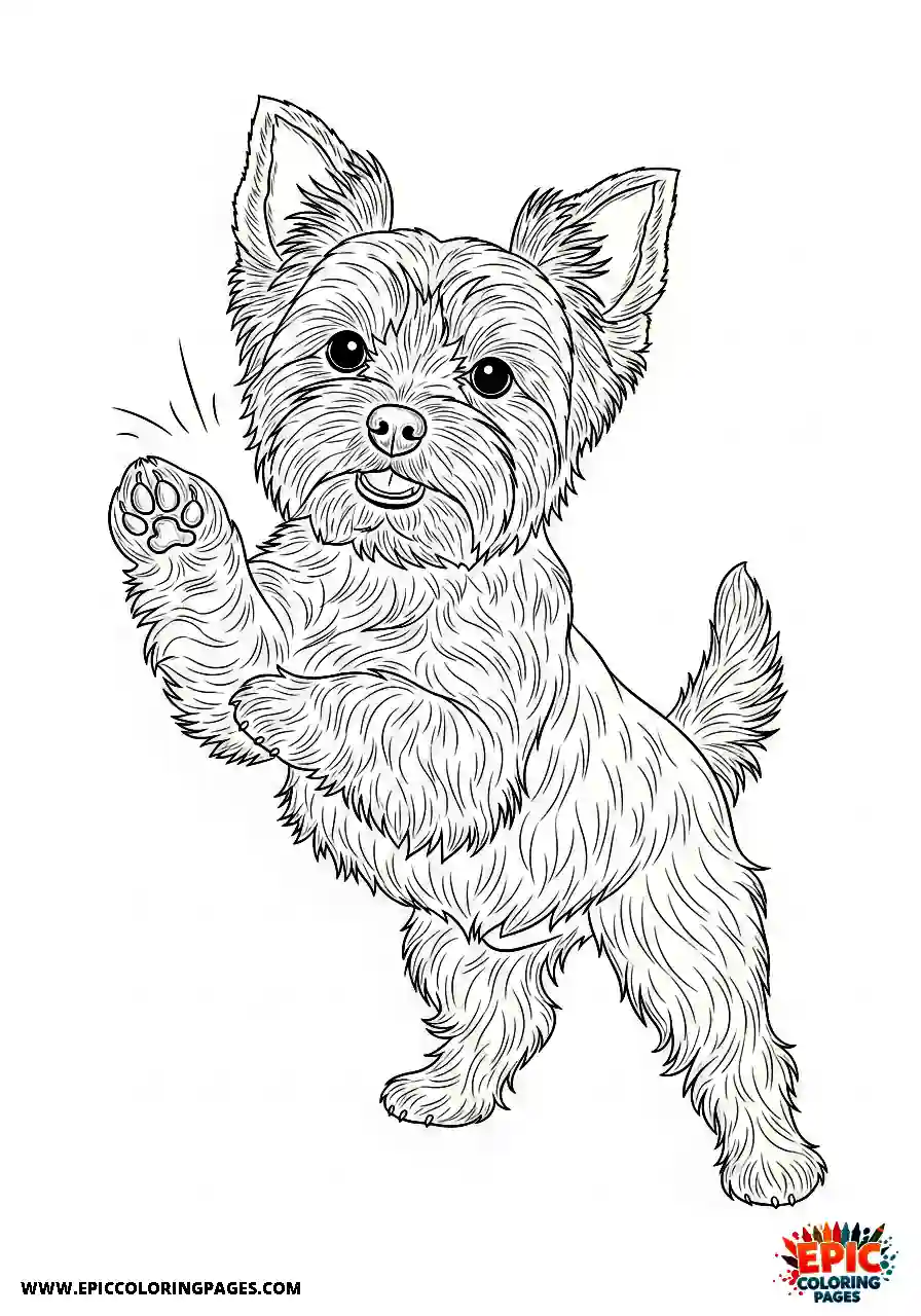 Yorkshire Terrier Realistic Yorkshire terrier pawing at an invisible object