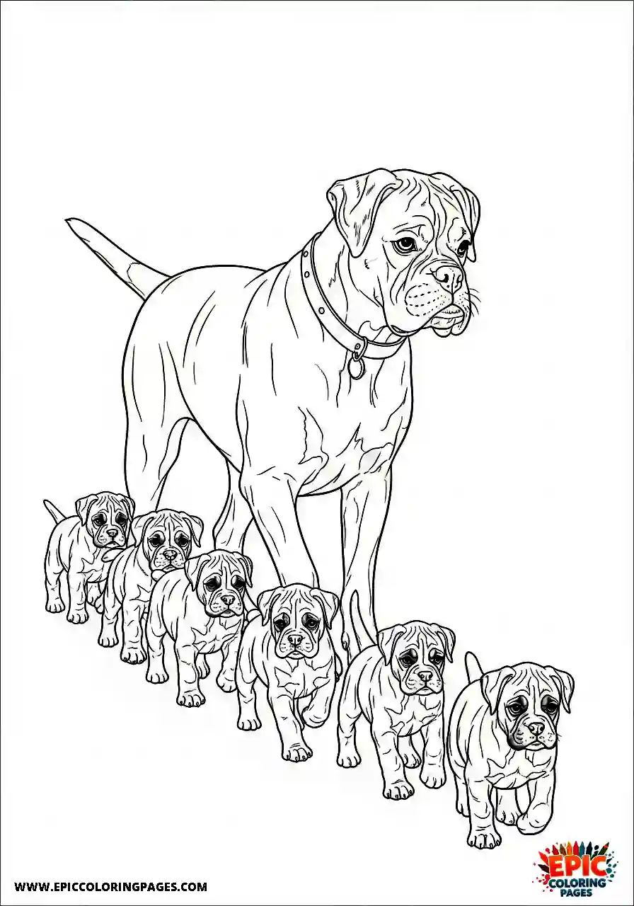 Boxer Realistic young boxer dog pups walking behind their mother