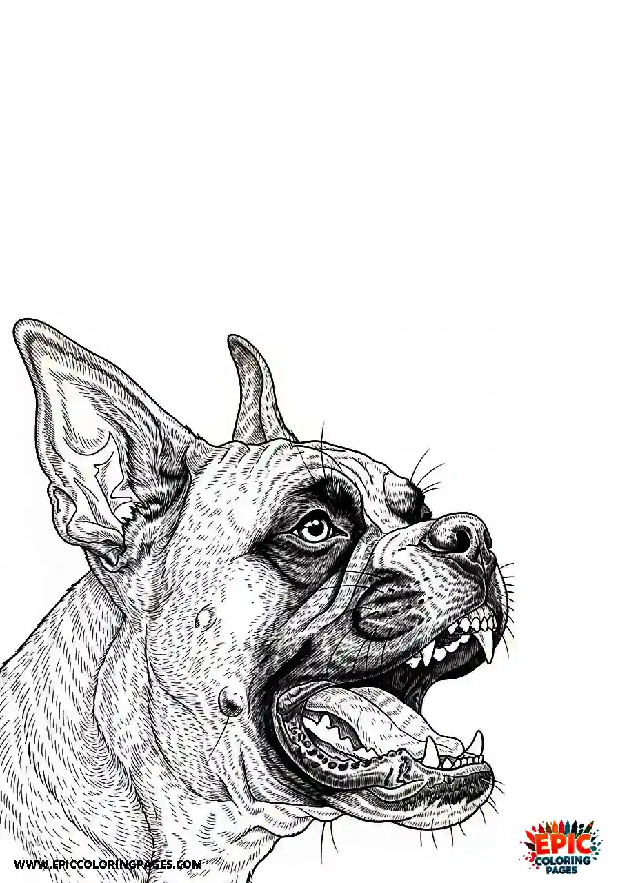 Boxer Side view of a realistic boxer dog barking loudly with an open mouth
