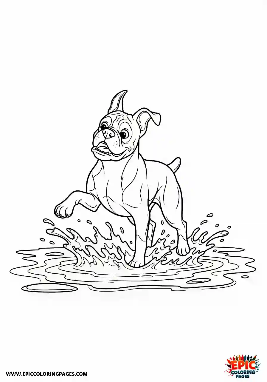 Boxer Simple cartoon style boxer dog jumping into a pool of dirty water