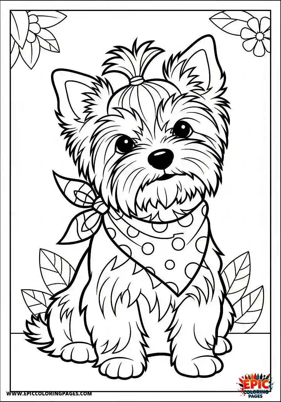 Yorkshire Terrier Yorkshire terrier wearing a stylish bandana in cartoon style