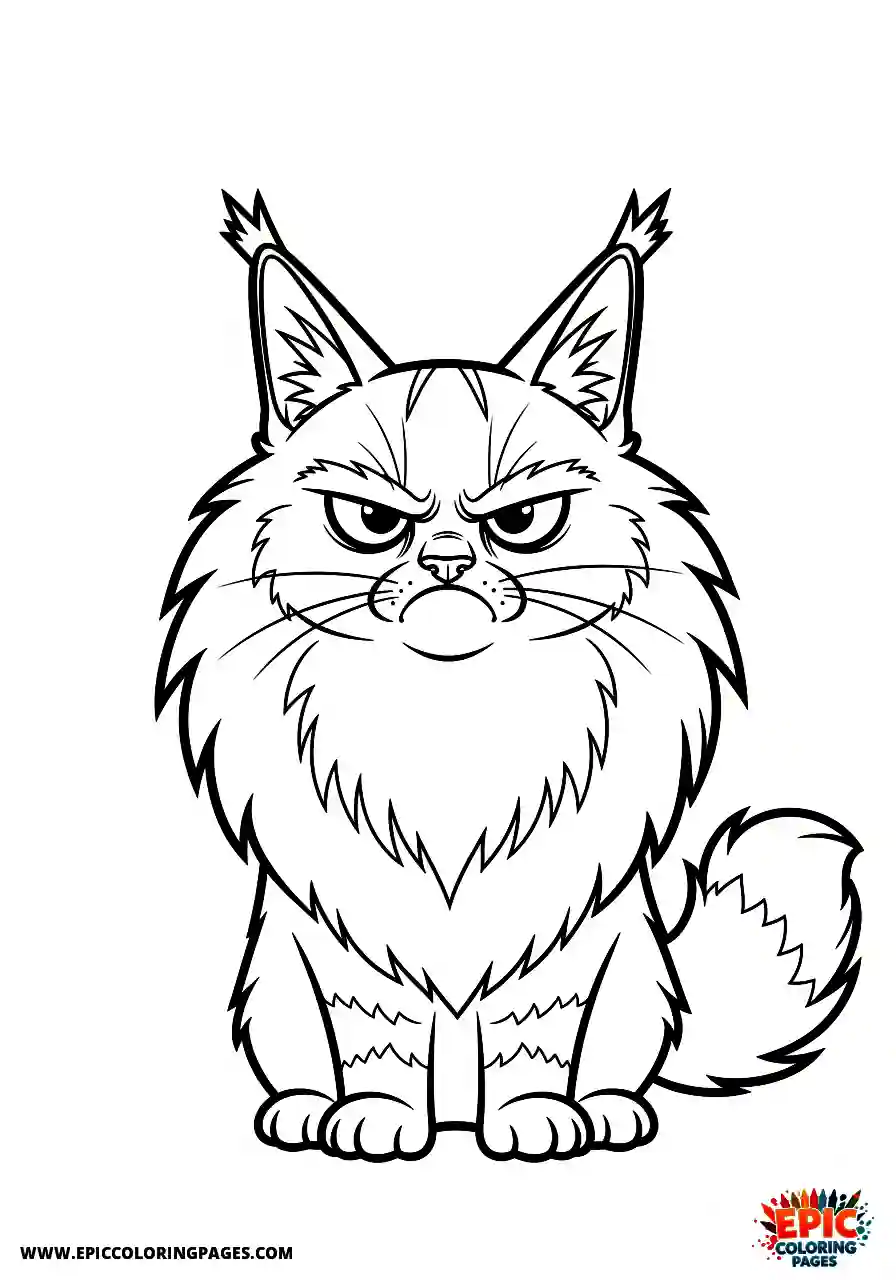 Norwegian Forest a cranky looking cartoon style norwegian forest cat
