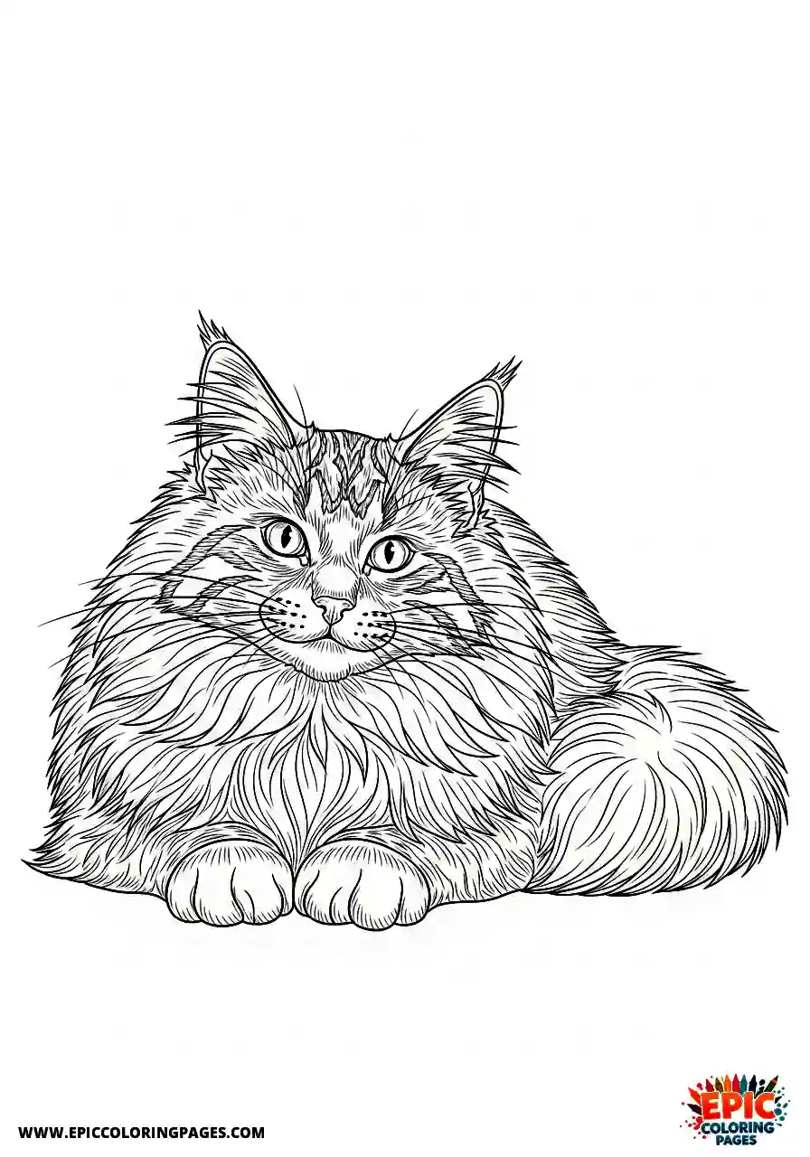 Norwegian Forest a realistic norwegian forest cat in a peaceful stance appearing highly satisfied