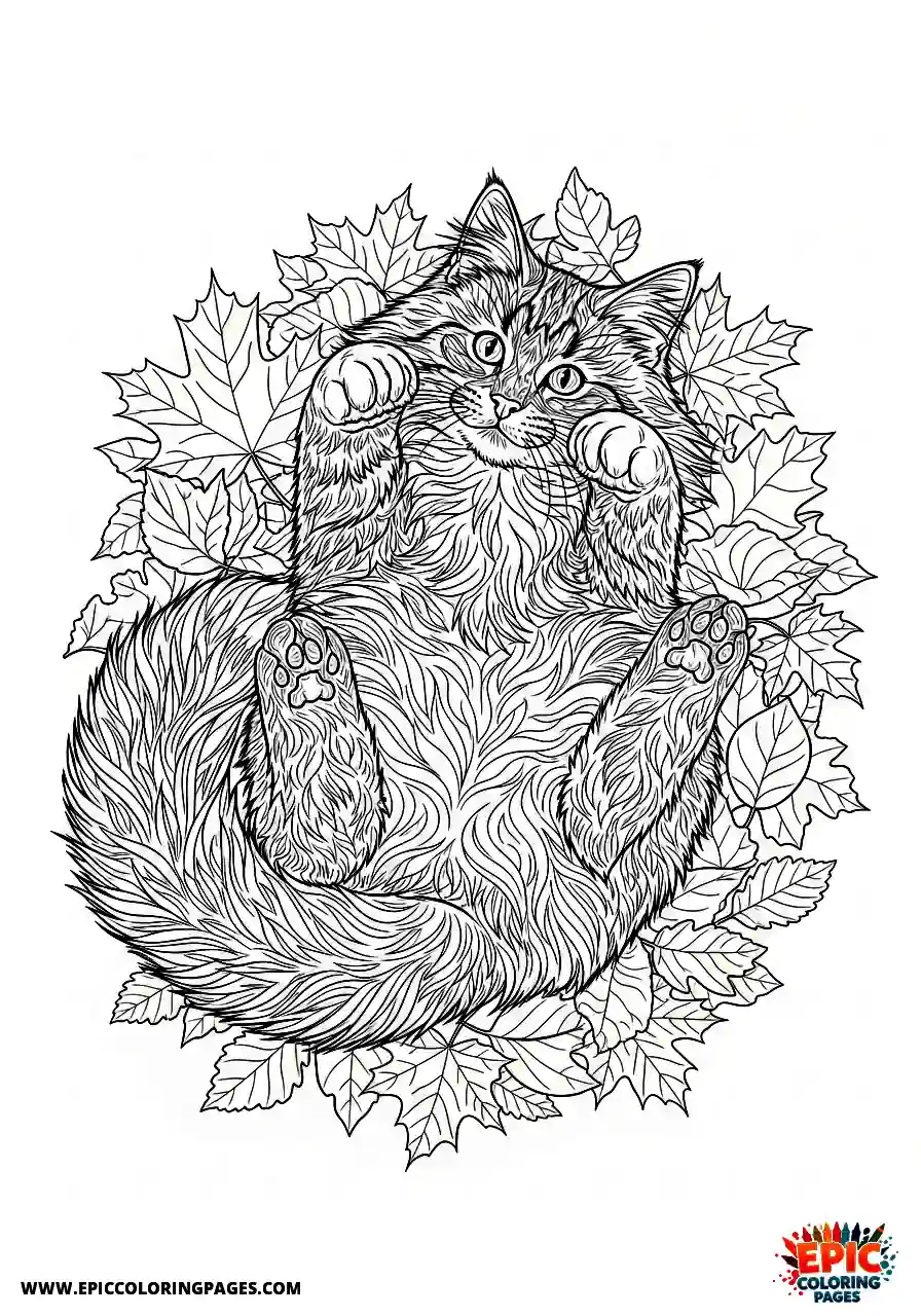 Norwegian Forest a realistic norwegian forest cat tumbling playfully through dry foliage