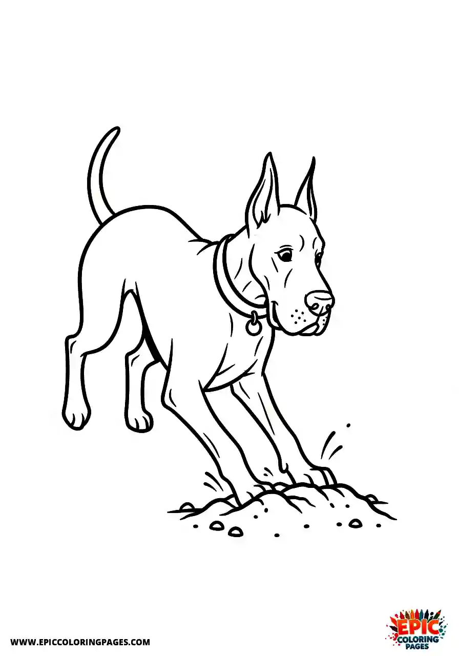 Great Dane A cartoon style great dane digging in the dirt