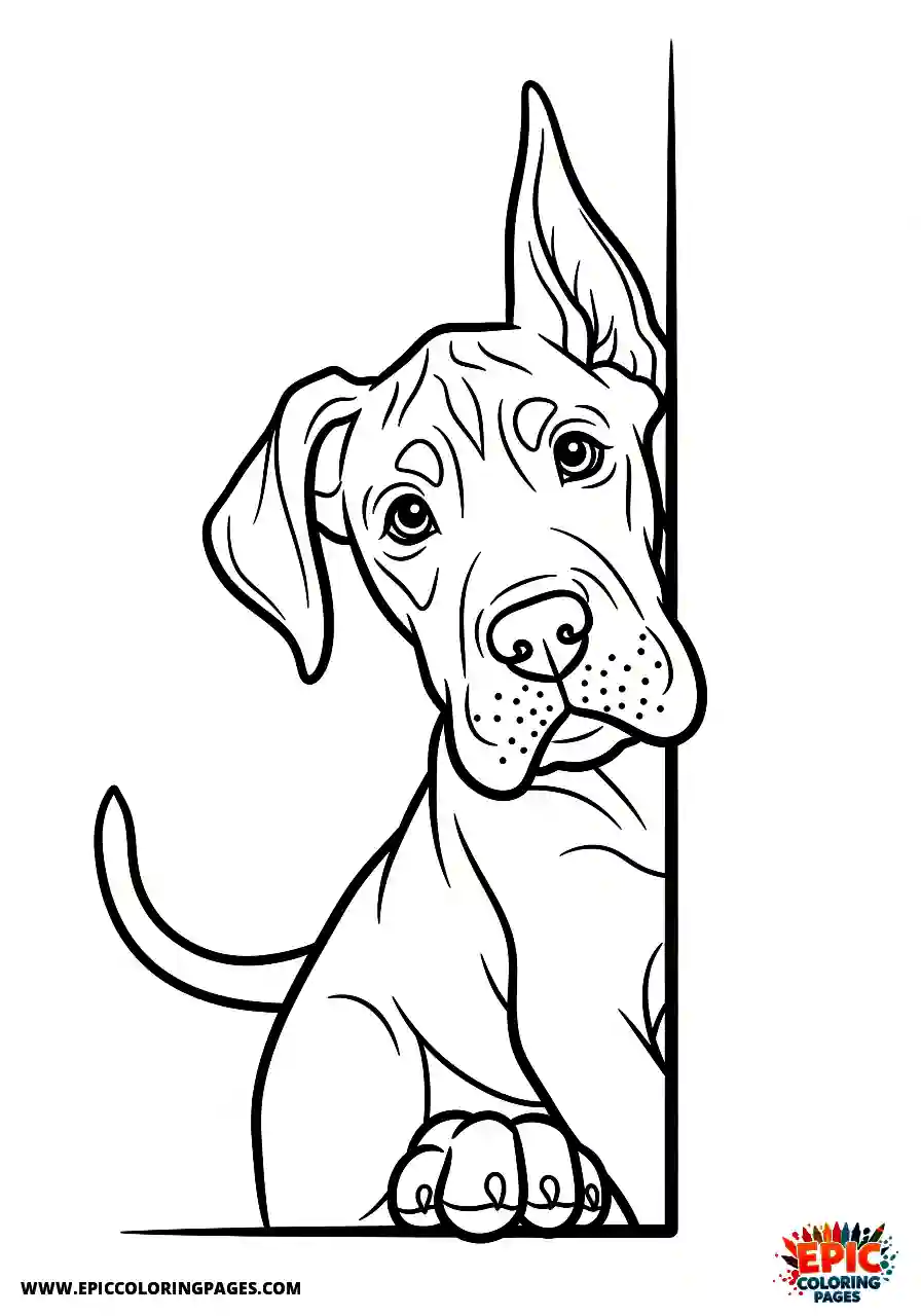 Great Dane The cartoon style great dane puppy looking shyly around a corner