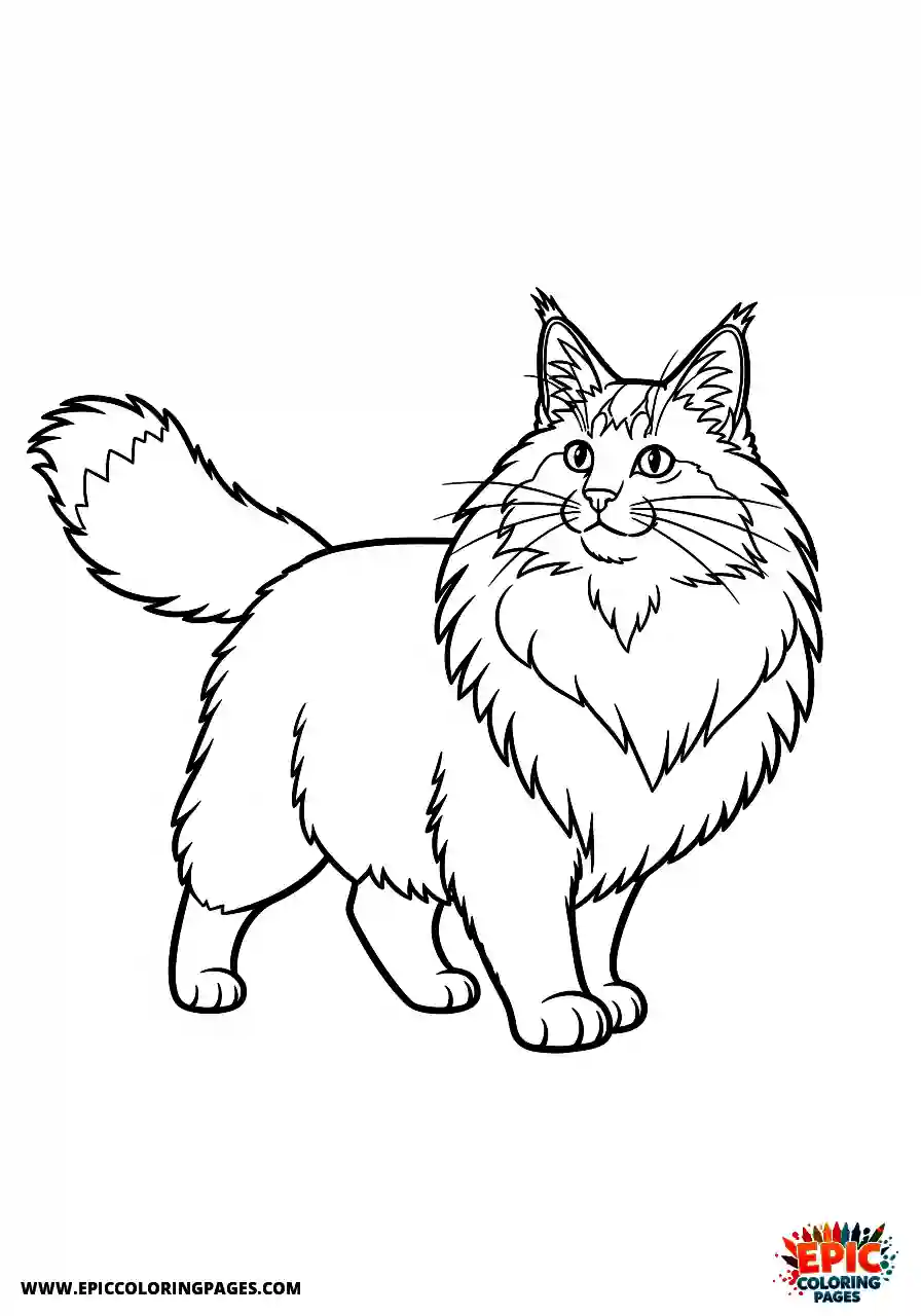 Norwegian Forest cartoon style norwegian forest cat walking proudly