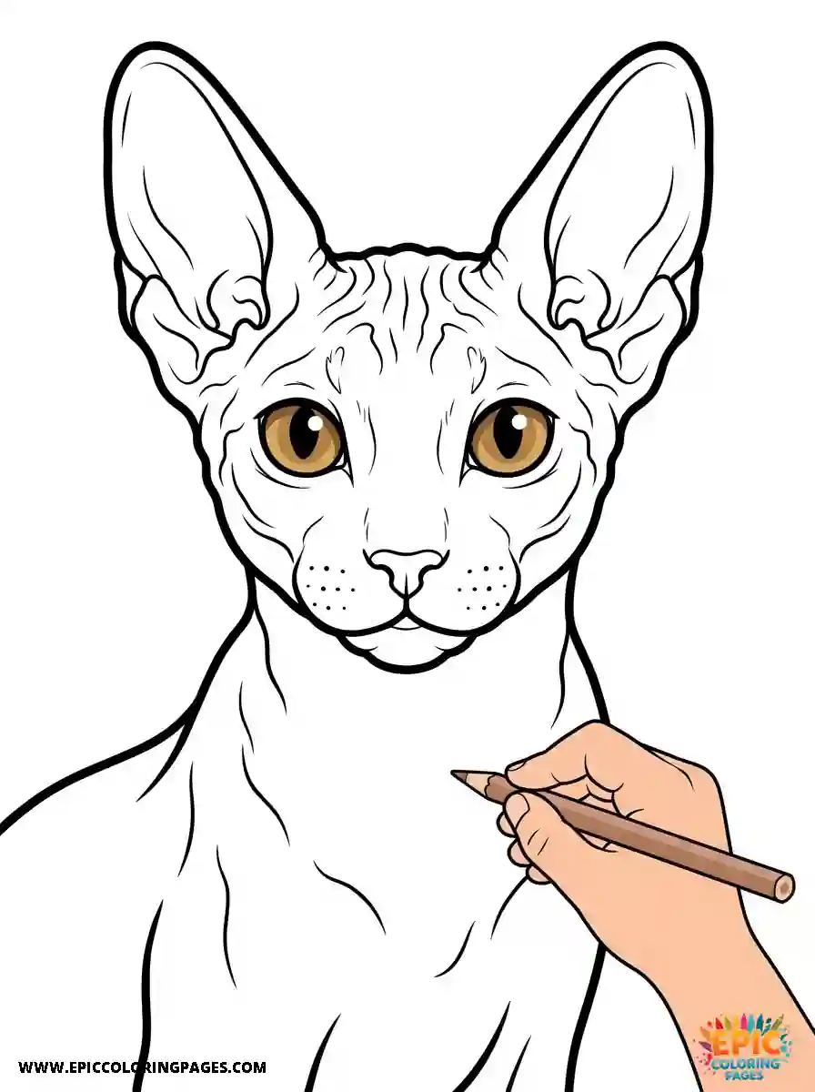 Cornish Rex Cat coloring Page featuring bold outlines and thick lines for easy coloring of this curly-haired kitty.