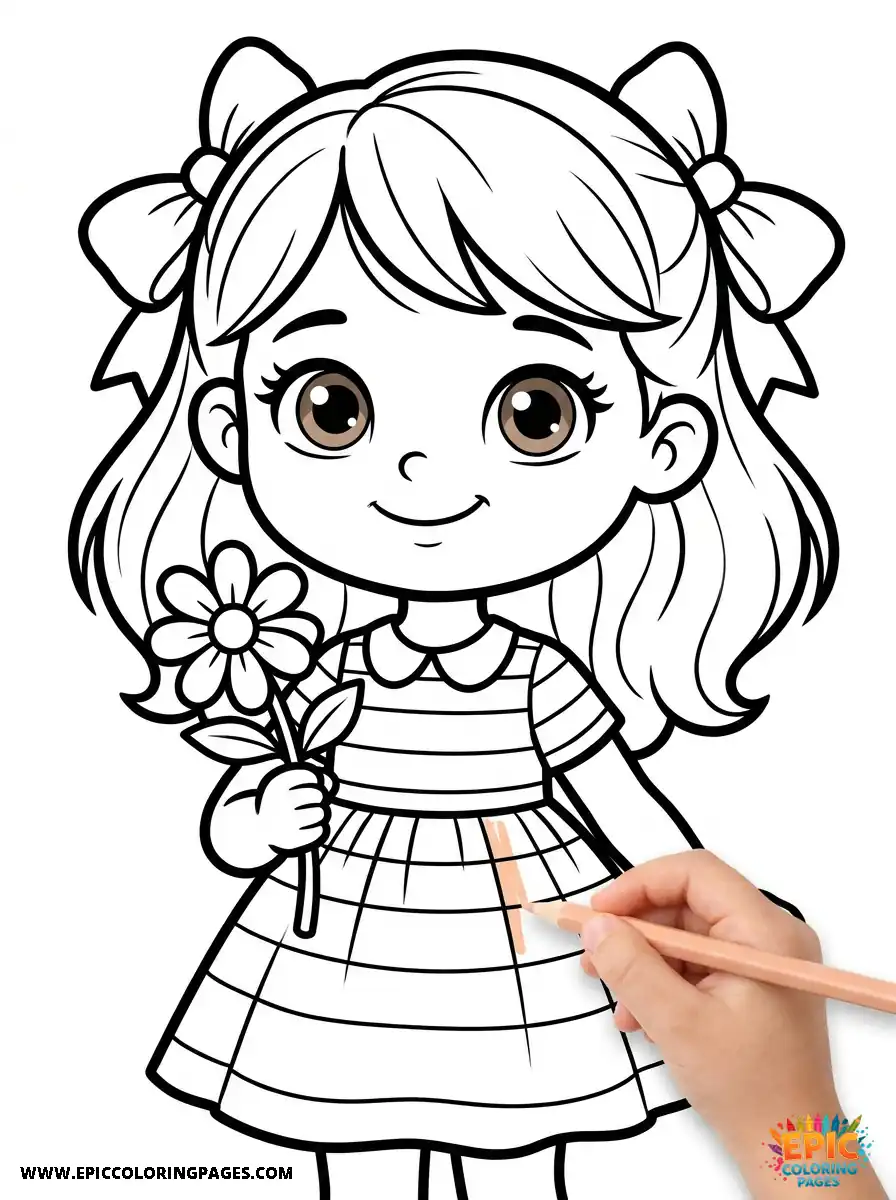 Cute Girl coloring sheet with thick lines perfect for kids, featuring an adorable character design ready to color