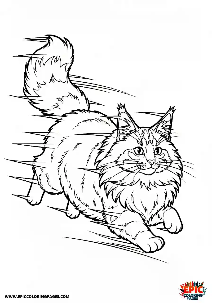 Norwegian Forest manga style norwegian forest cat dashing rapidly