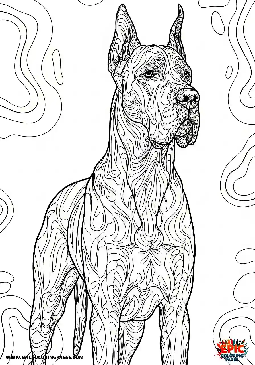 Great Dane One cartoon style great dane standing attentively with perked ears