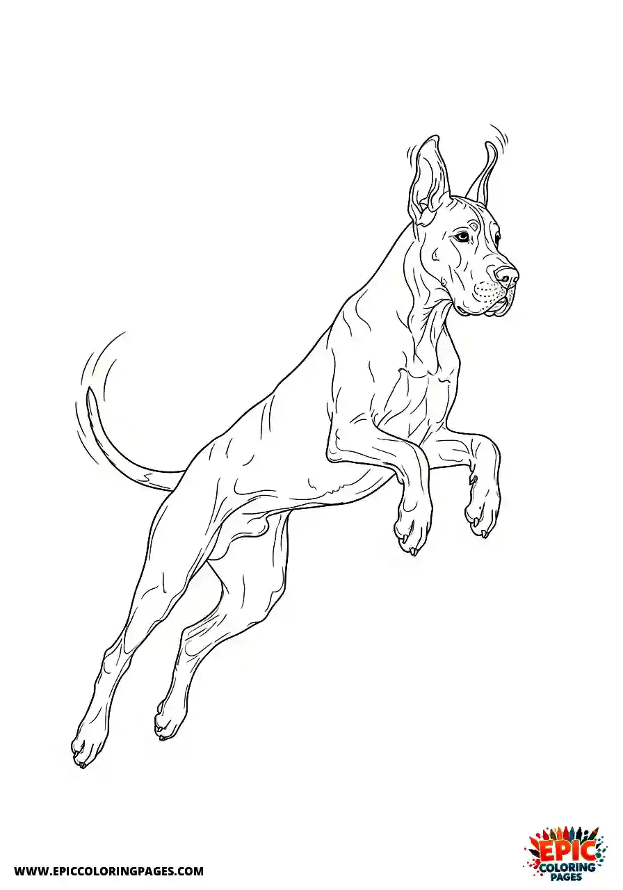 Great Dane Realistic great dane leaping mid air with excited energy