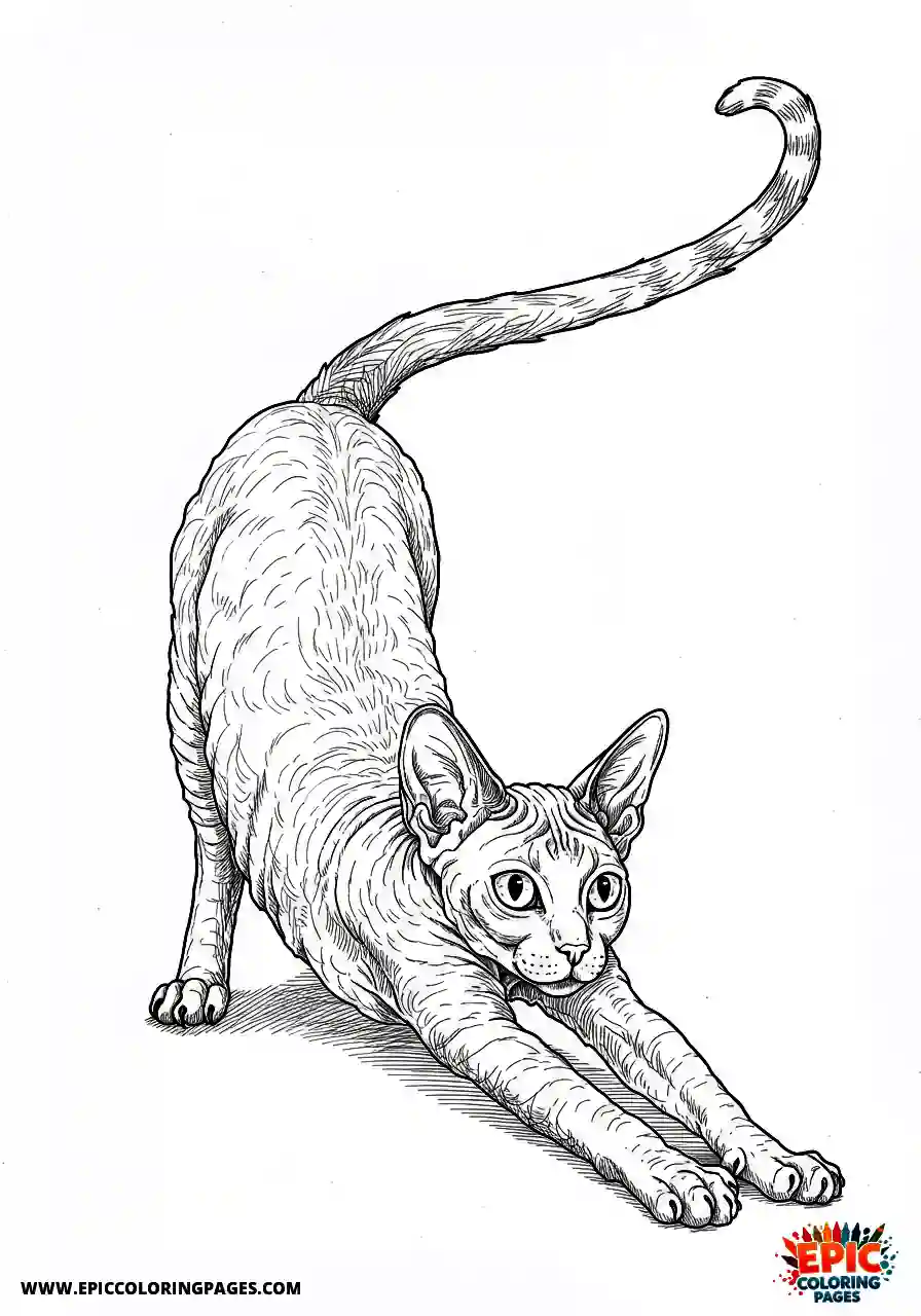 Cornish Rex Stretching cornish rex in a full body stretch realistic style