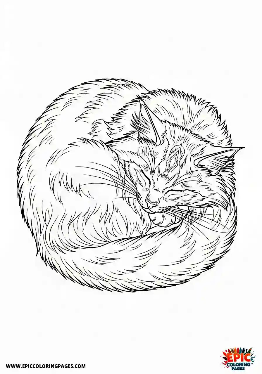 Norwegian Forest the norwegian forest cat resting in a tight circle from a top down perspective