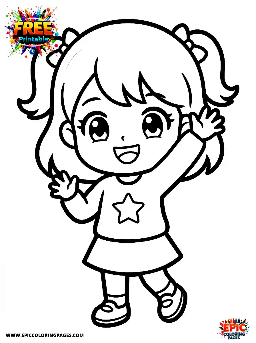 Girl with Dog Chibi girl featuring a cheerful character drawn with thick lines to easily guide your markers and pencils.