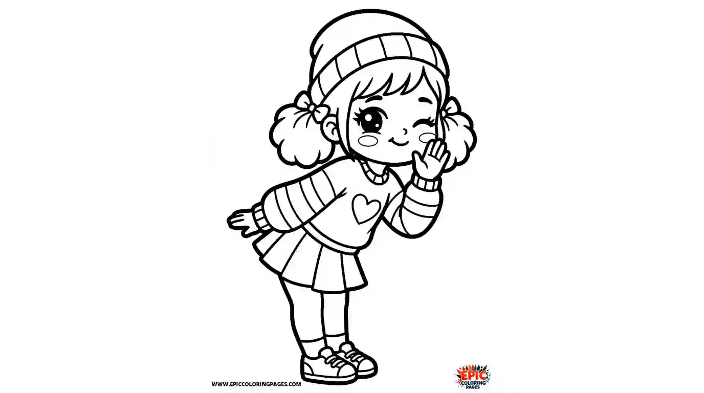 Kawaii Girl coloring page featuring a cute character with thick lines, simple shapes, and an easy-to-color design for all ages