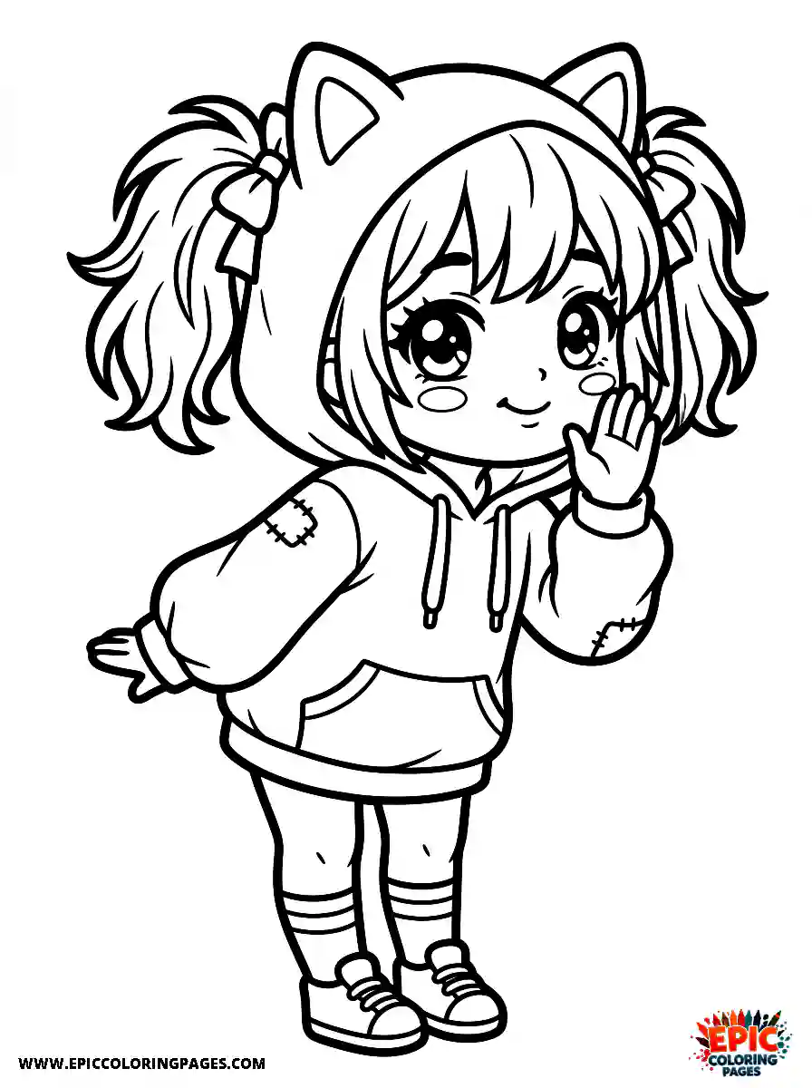 Kawaii Girl coloring pages featuring a cute character drawn with thick lines for an easy and relaxing experience.