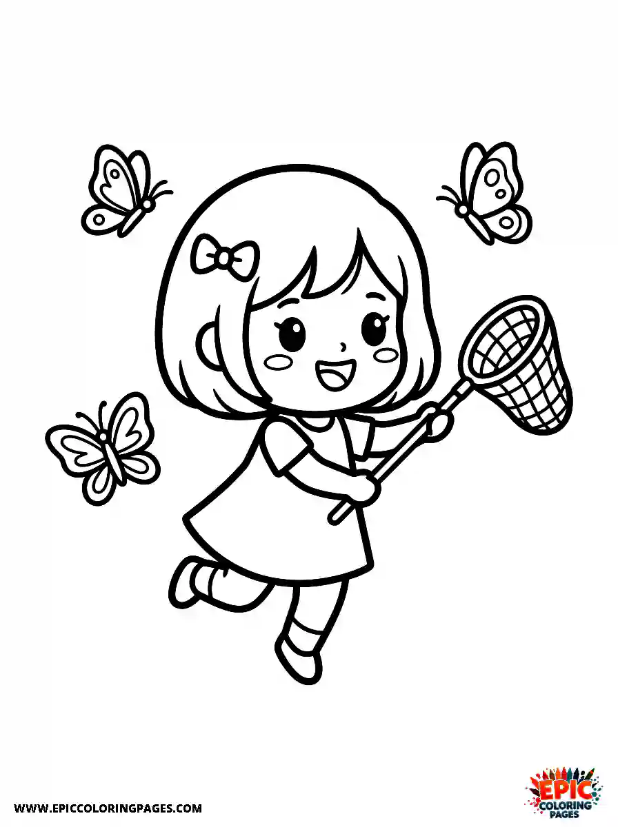 Chibi Girl Adorable chibi girl catching a butterfly with a net