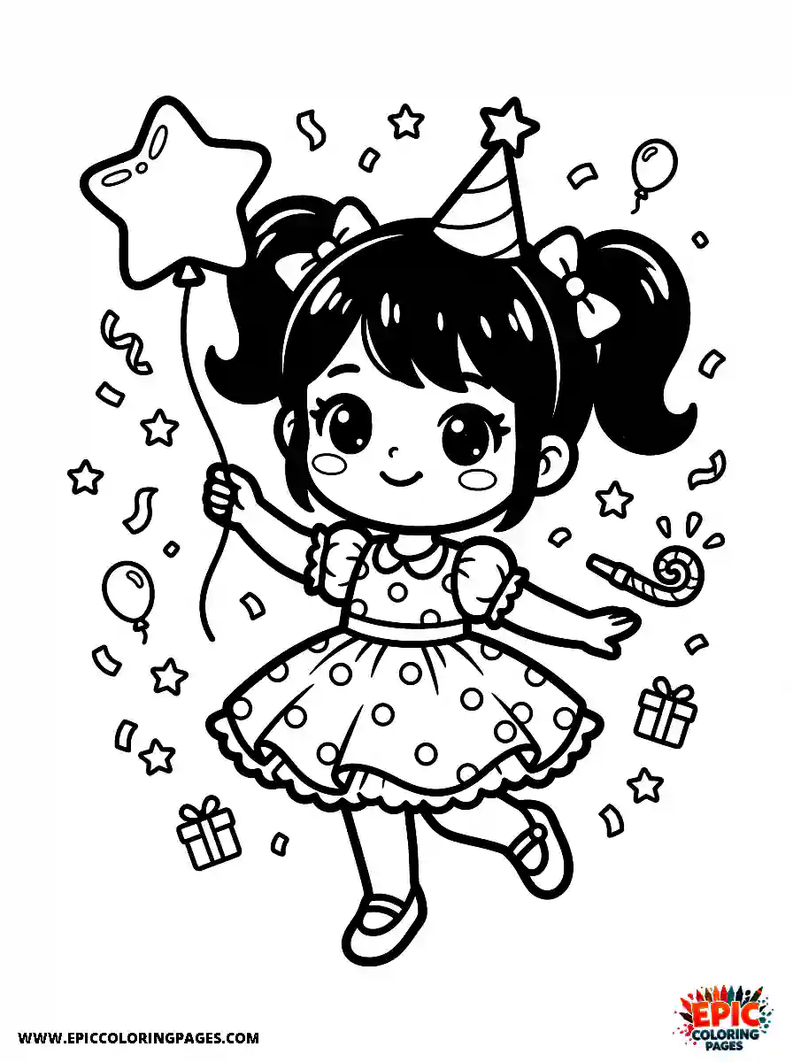 Chibi Girl Adorable chibi girl celebrating and dancing at a party