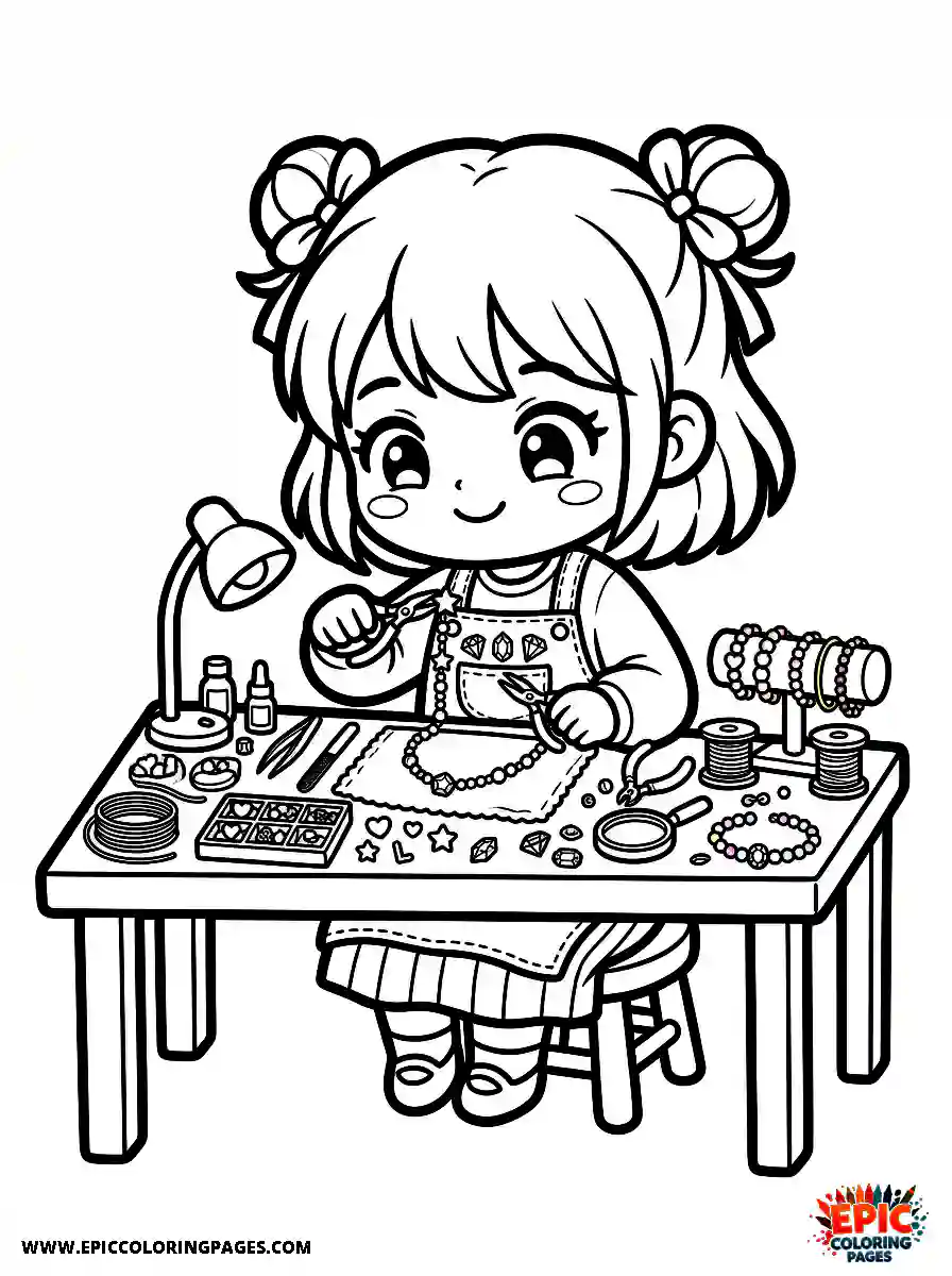 Chibi Girl Adorable chibi girl crafting delicate pieces as a jeweler