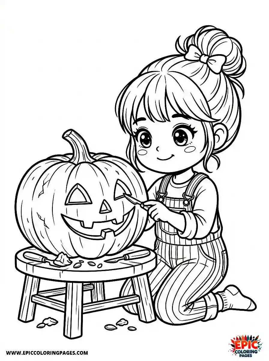 Chibi Girl Adorable chibi girl creating a scary face on a pumpkin