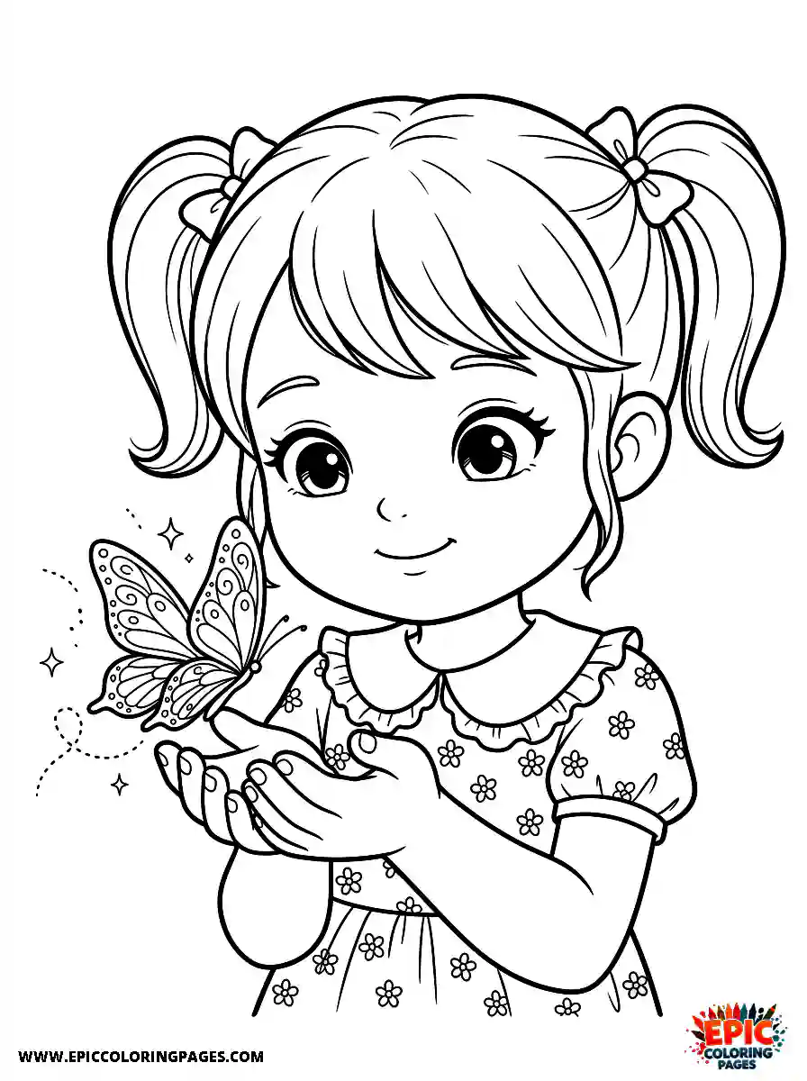 Chibi Girl Adorable chibi girl letting a small insect fly away