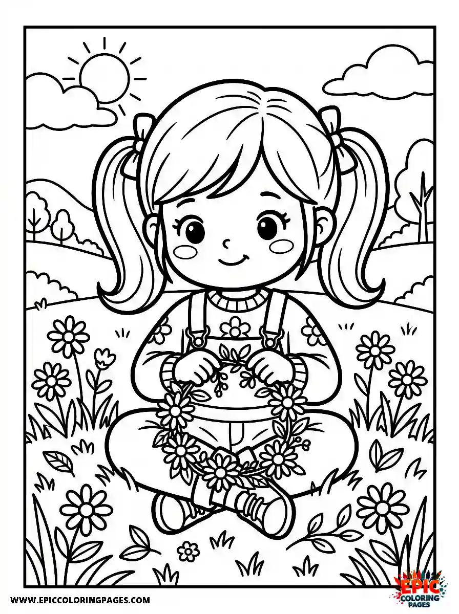 Chibi Girl Adorable chibi girl making a flower crown with a daisy chain