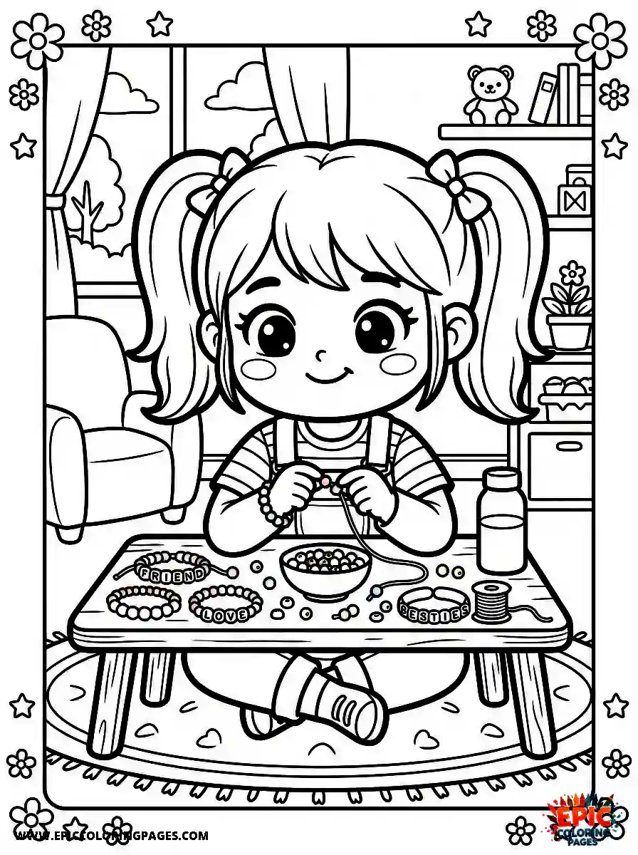 Chibi Girl Adorable chibi girl making friendship bracelets with beads