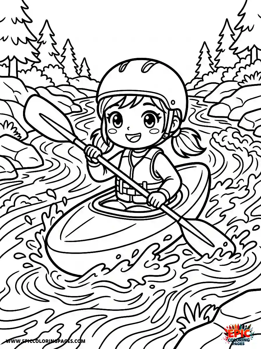 Chibi Girl Adorable chibi girl navigating down river rapids in a kayak