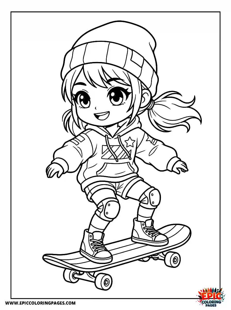 Chibi Girl Adorable chibi girl performing tricks on a skateboard