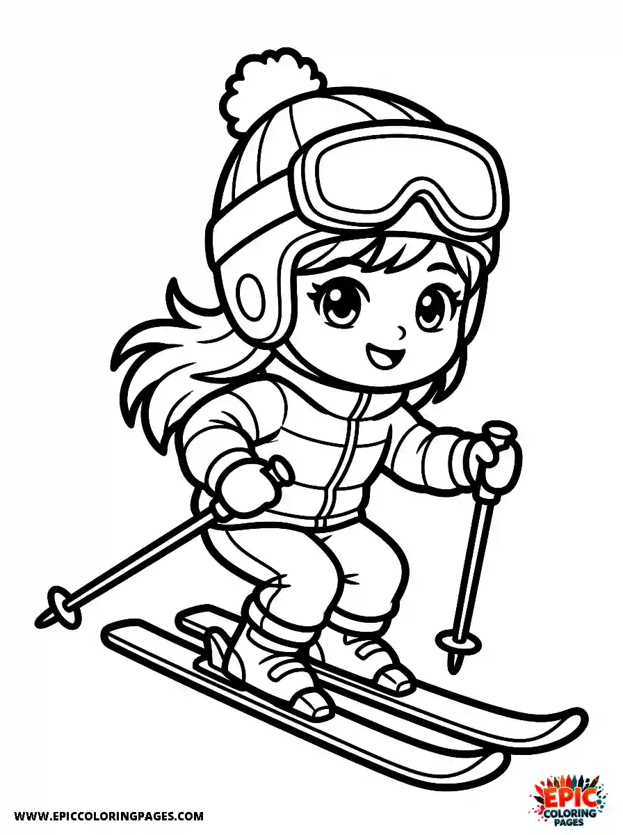 Chibi Girl Adorable chibi girl skiing downhill fast