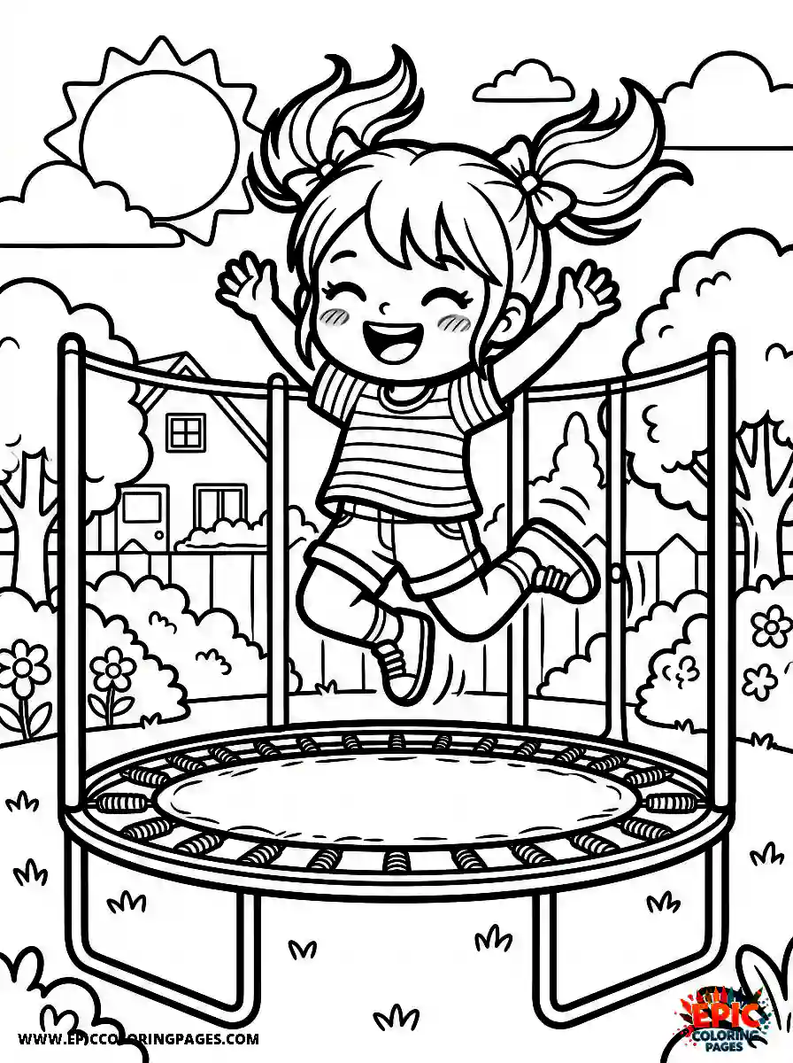 Chibi Girl Adorable chibi girl smiling while jumping midair on a trampoline