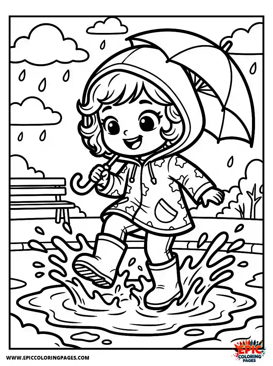 Chibi Girl Adorable chibi girl splashing in rain puddles with boots