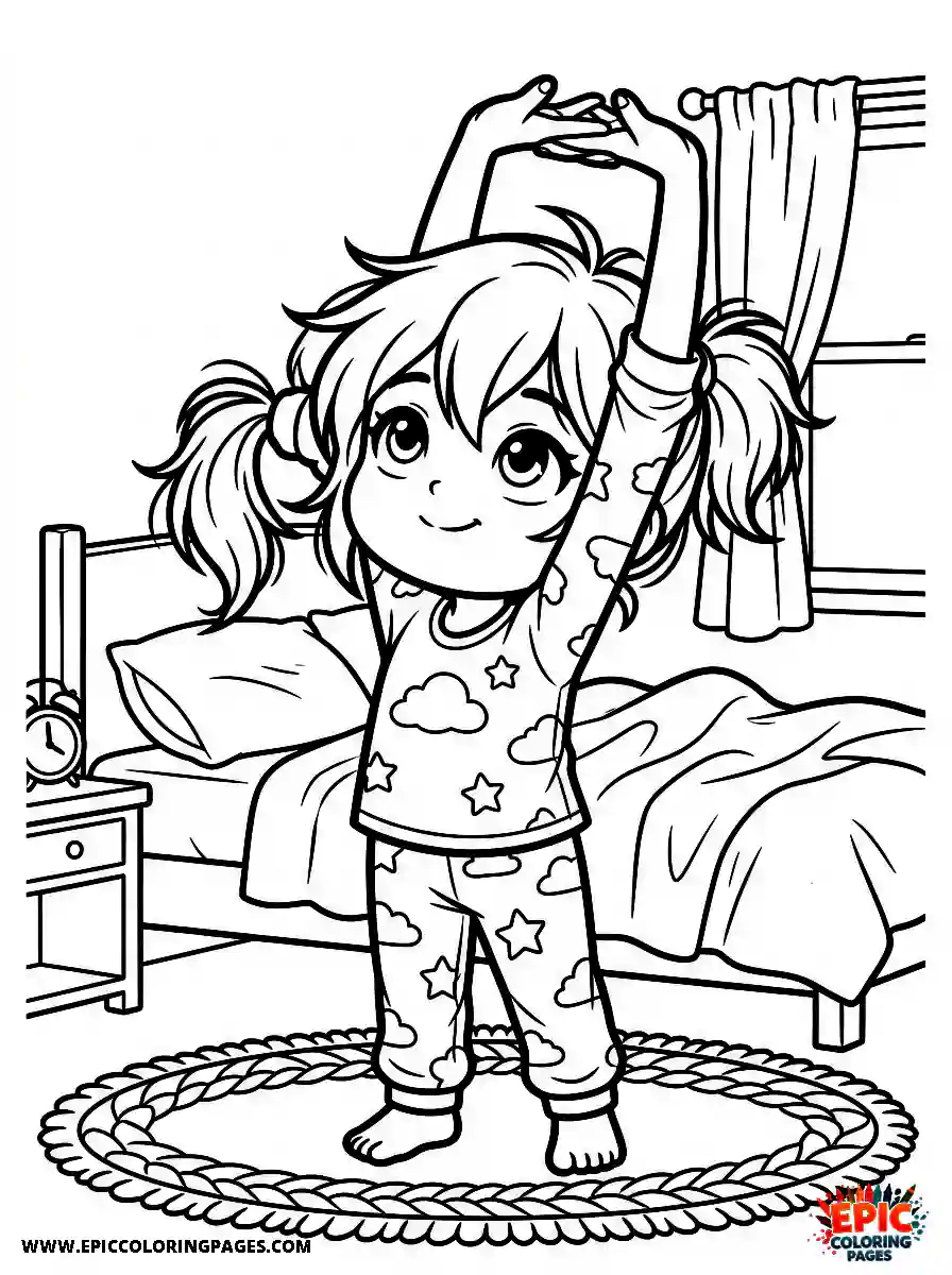 Chibi Girl Adorable chibi girl stretching her arms cheerfully in the morning