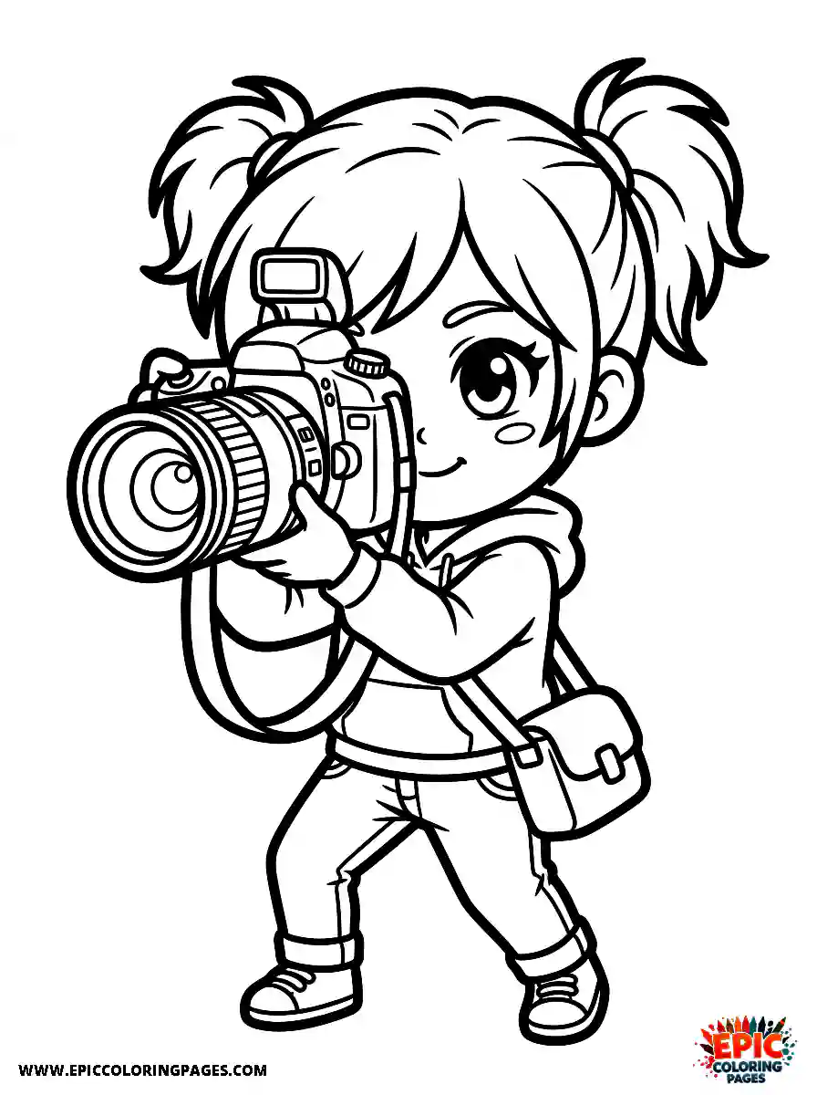 Chibi Girl Adorable chibi girl taking pictures as a photographer