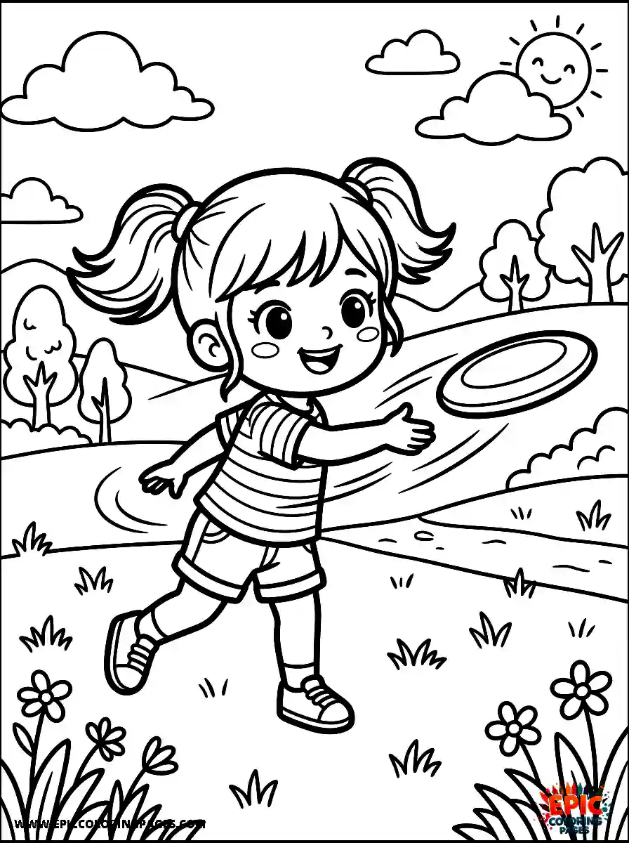 Chibi Girl Adorable chibi girl throwing a frisbee across an open field