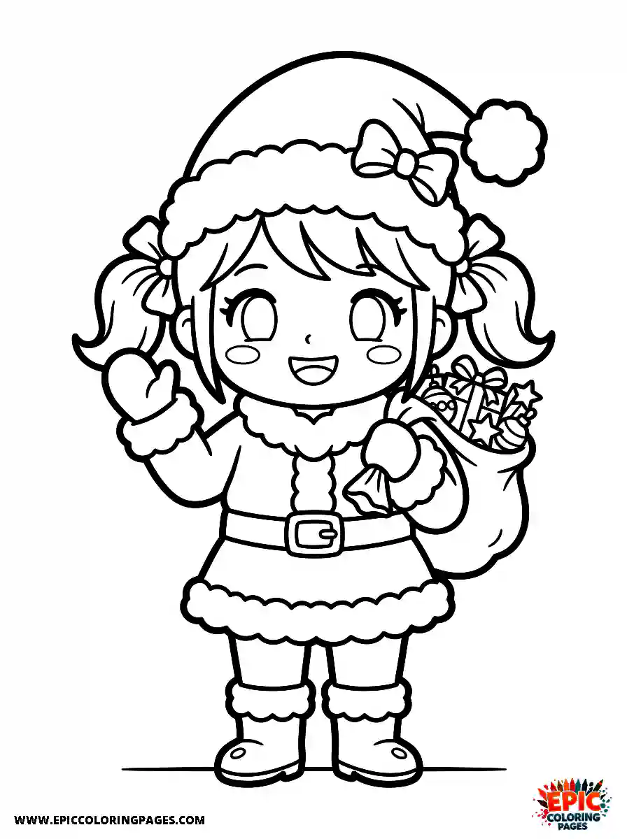 Chibi Girl Adorable chibi girl wearing festive holiday clothes like santa