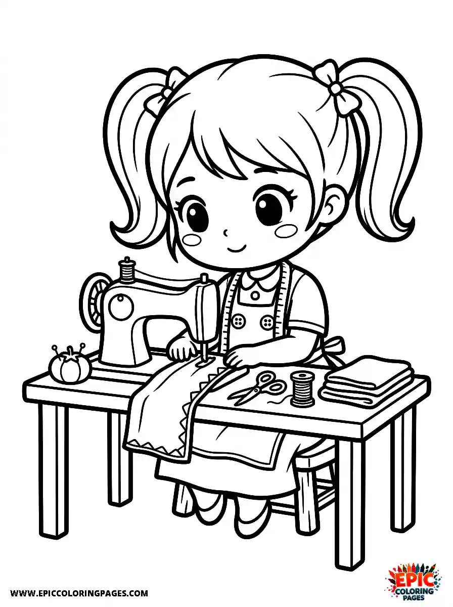 Chibi Girl Adorable chibi girl working as a tailor