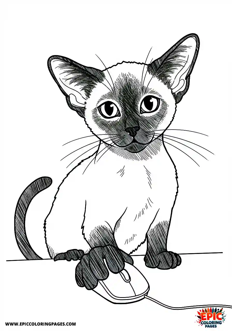 Siamese Cat An adorable Siamese cartoon cat using a computer mouse.