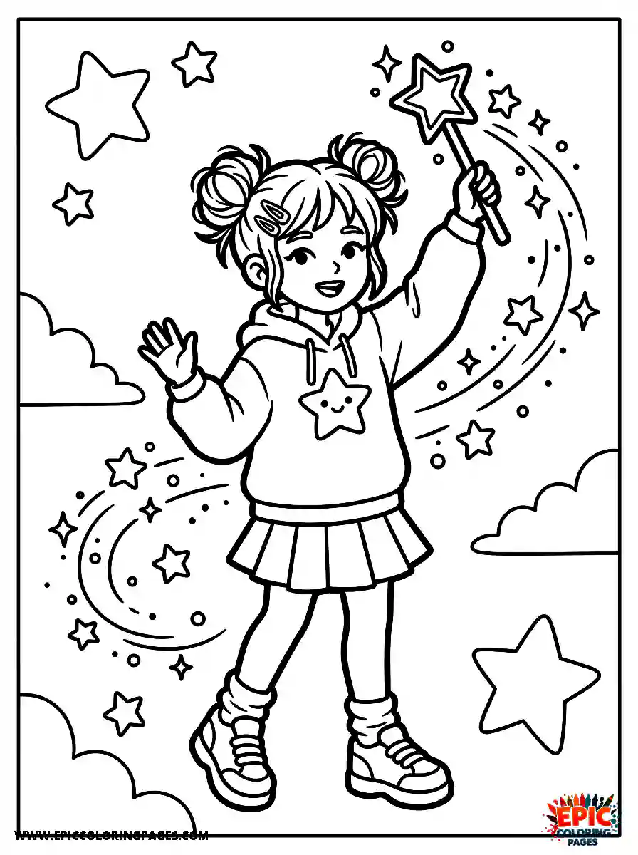 Aesthetic Girl aesthetic girl casting magic with a glowing star wand