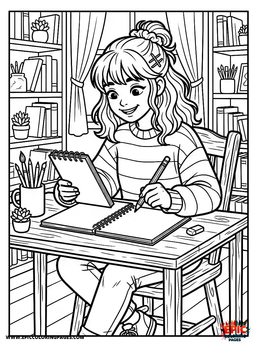 Aesthetic Girl aesthetic girl opening a notebook to draw with a pencil