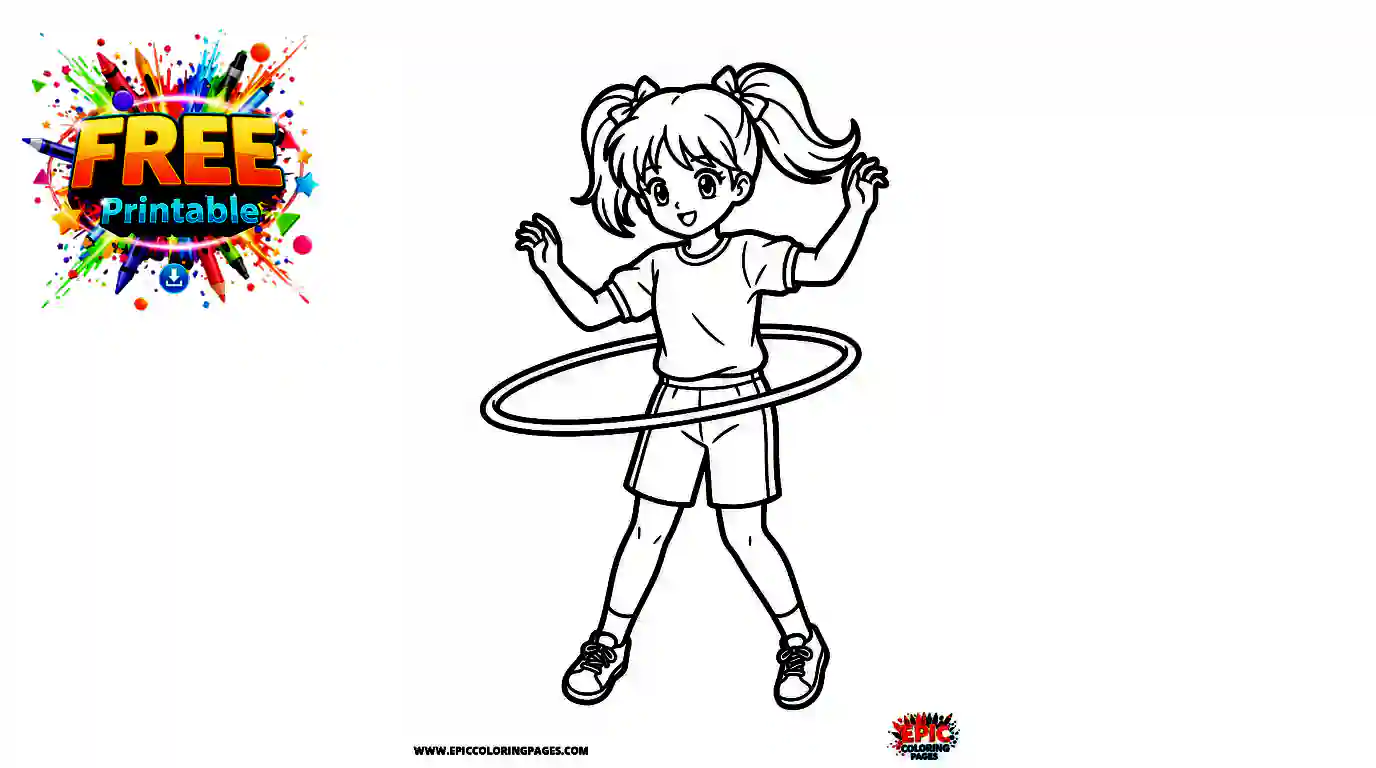 Anime girl coloring Page featuring a cheerful character with thick lines and stylish details in a fun manga-inspired scene