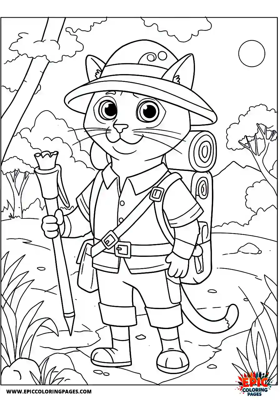 Siamese Cat Cartoon Siamese explorer cat mapping a new land.