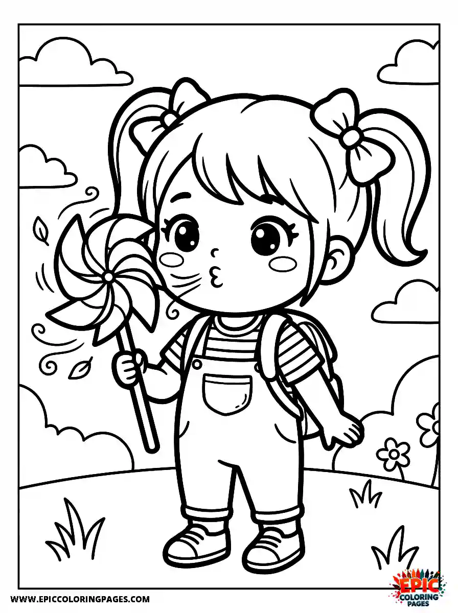 Chibi Girl Chibi girl blowing a pinwheel while holding it in the wind